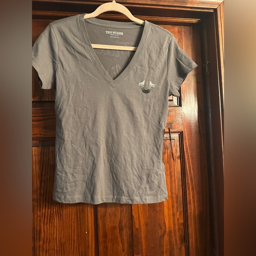 True Religion Crystal Grey V-Neck Tee